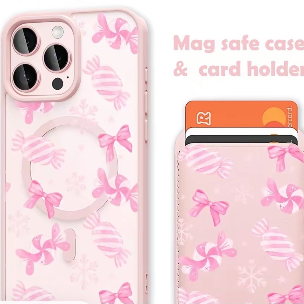 Pink Candy Pattern MagSafe Phone Case with Card Holder /Iphone 17 Pro Max